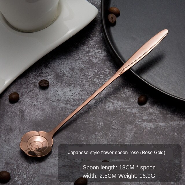Flowers Gold Spoon Long Handle Dessert Tea Coffee Mixing Spoon Stainless Steel Vintage Teaspoons Drink Tableware 1PC: G