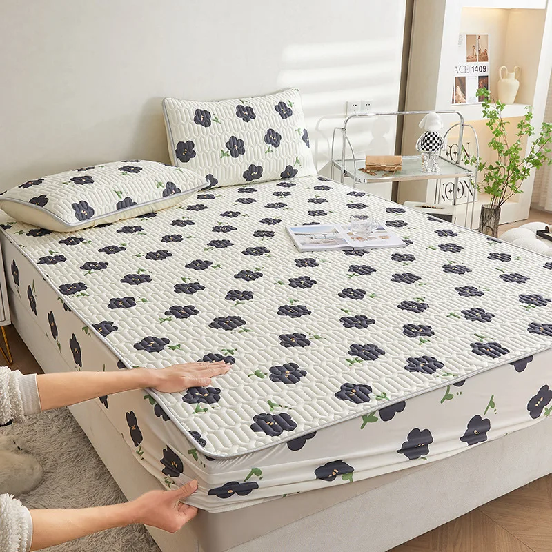 Zomer Verdikte Latex Hoeslaken Antislip Beschermende Sprei Airconditioner Driedelige Set Zomer Slaapmat: Blauw