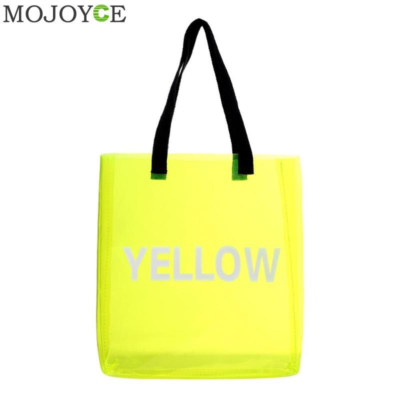 Transparante Vrouwen Boodschappentas Draagbare Holografische Geleizak PVC Clear Strand Tote Bag Vrouwen Schouder Strand Reizen Handtassen: Geel