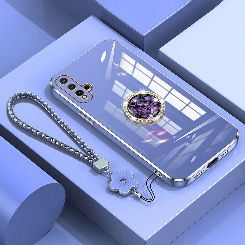 Étui avec lanière pour Huawei Nova 5T Honor 20 Lite Pro 10i 20i, coque de luxe avec support en diamant et anneau, Nova5T: POLYESTER / GRIS