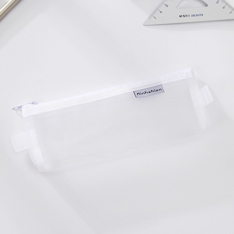 1pcs Transparent Grid Zipper Pen Bag Pencil Case Storage Bags for Girls School Stationery Supplies kids Student: White