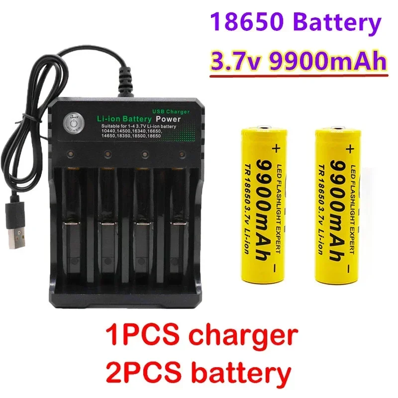 Batería de liion recargable de 3,7 V 9900 mAh para batería de linterna Led al por mayor + cargador USB: Rojo