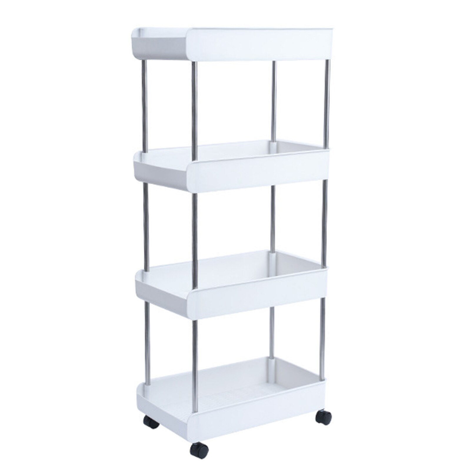 Kitchen Trolley Bathroom Rolling Cart 3/4 Layer Mobile Storage Rack with Wheels Fridge Slim Side Shelf Service Cart Trolley: L 4-Tier White