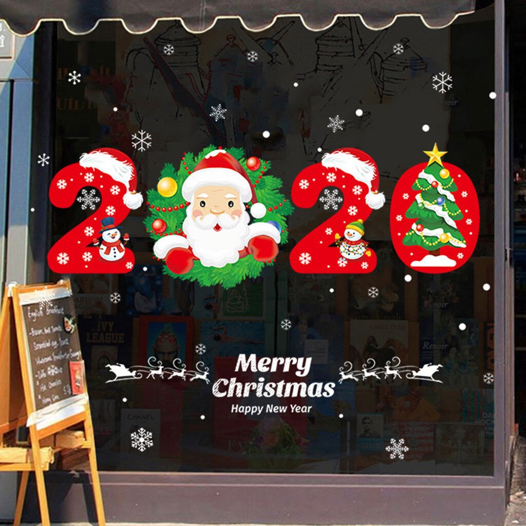 Window Stickers Merry Christmas Wall Stickers Santa Claus Window Room Decoration PVC Vinyl Year Home Decor