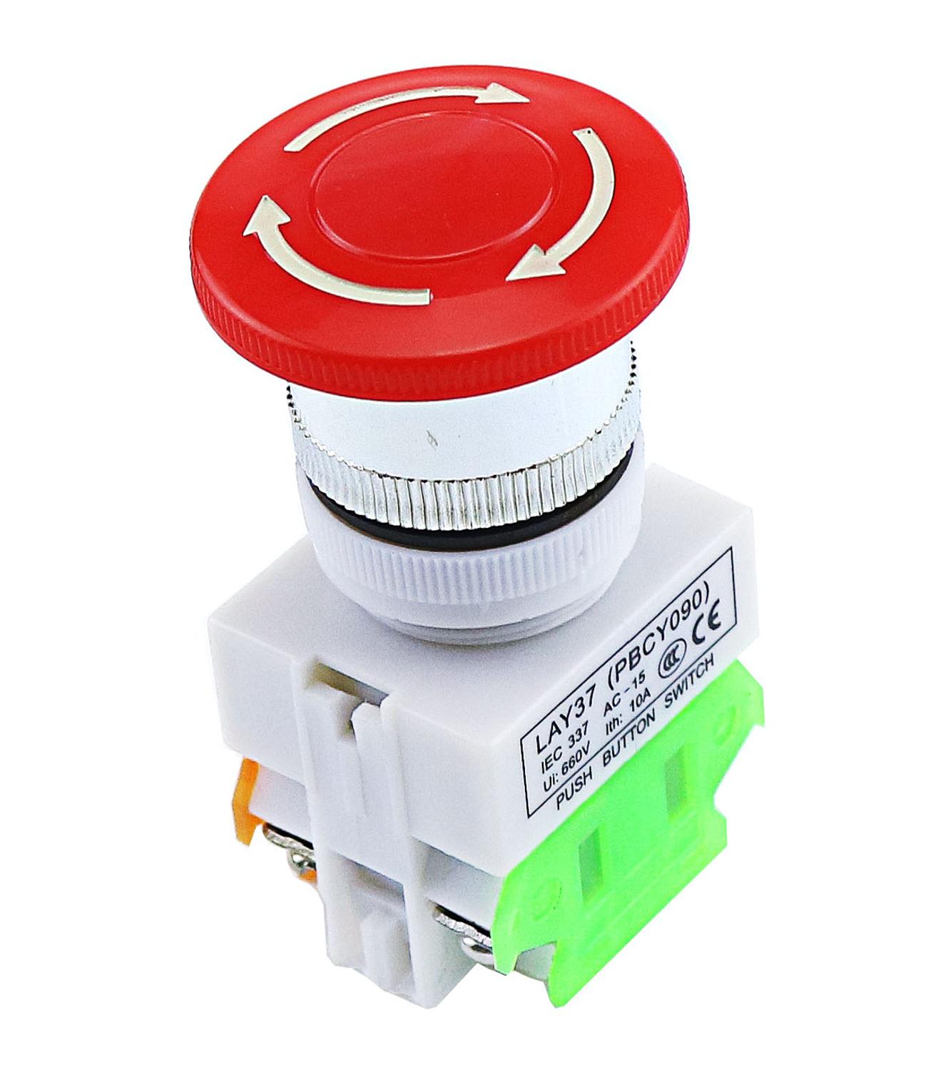 Red Mushroom Cap 1NO 1NC DPST Emergency Stop Push Button Switch AC 660V 10A: button