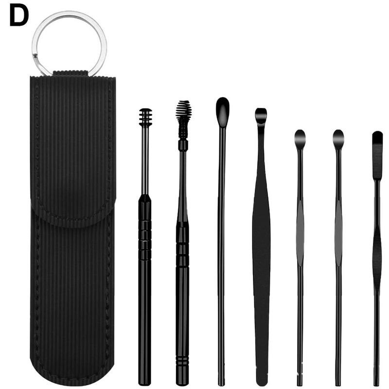 7 Stks/set Opslag Lederen Tas Steel Oor Pick Oor Cleaner Om Wax Oor Stok Kan Dragen Oor Picking Gereedschap: D