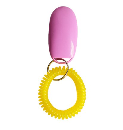 Bonzerpet-sifflet en plastique | Clicker d'entraînement de chien, en plastique chat, outil d'entraînement, Guide d'aide, sangle de poignet élastique, bouton sonore, 1 pièce: Rose