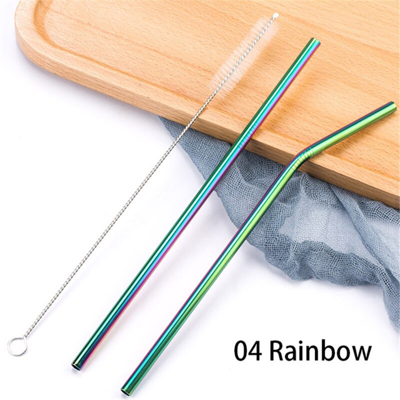 Stainless steel straight/elbow straw portable set reusable straw and straw cleaning brush silver/gold/rose gold/black/rainbow: 4