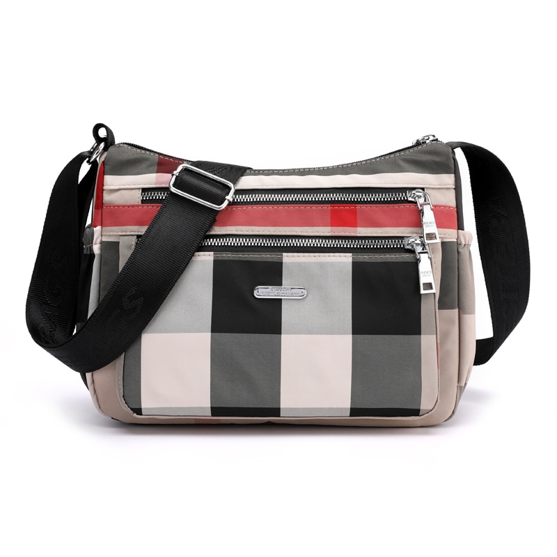 lässig frauen Schulter Tasche Nylon Wasserdicht Plaid Crossbody-tasche Weiche Postleitzahl Multi Tasche Vielseitig Geldbörsen Und Handtaschen Sack: khaki