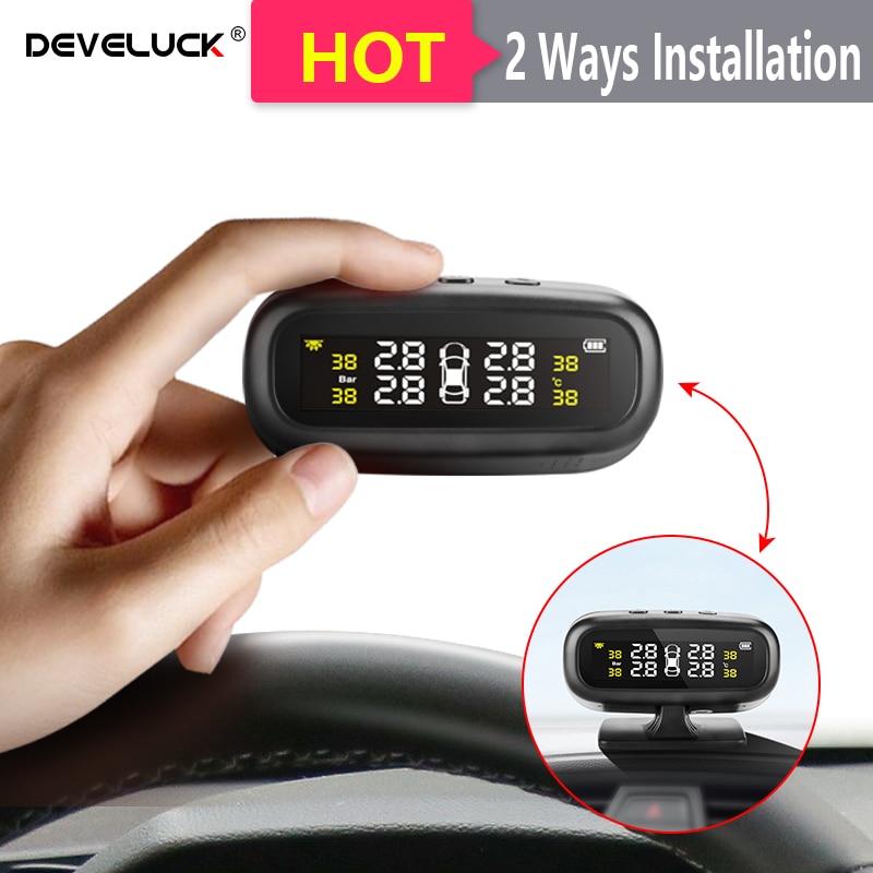TPMS Car Tire Pressure Temperature Monitoring System with Four Sensors High-Precision Intelligent Alarm LCD display USB output