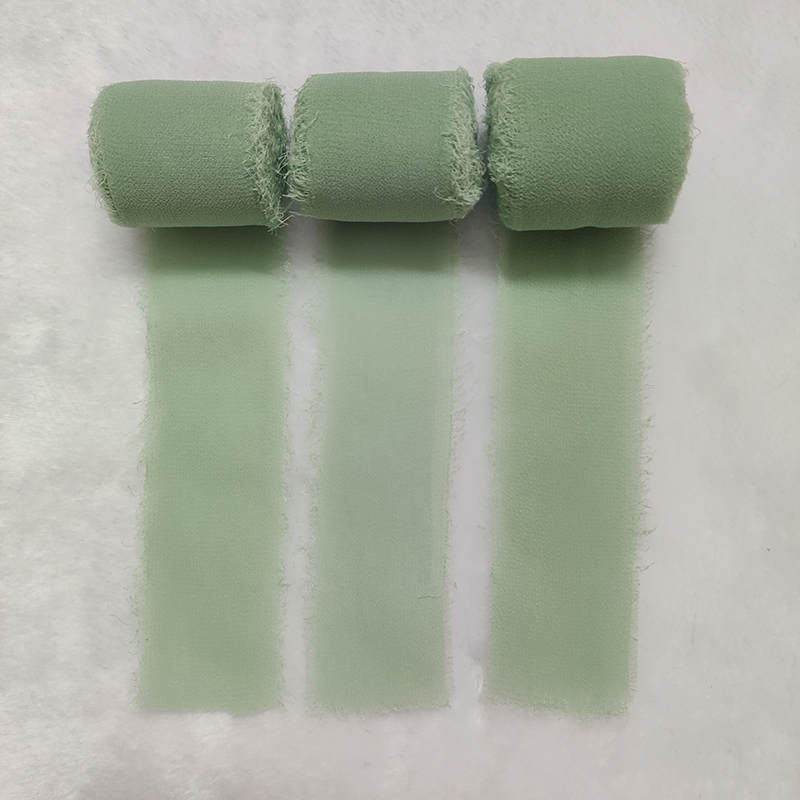 3 Rollen staubiges blaues Chiffonband, Hochzeitseinladungen, handgefertigtes Fransenband, DIY-Blumenstrauß-Schleifenband, Geburtstagsgeschenkverpackung: Licht Grün