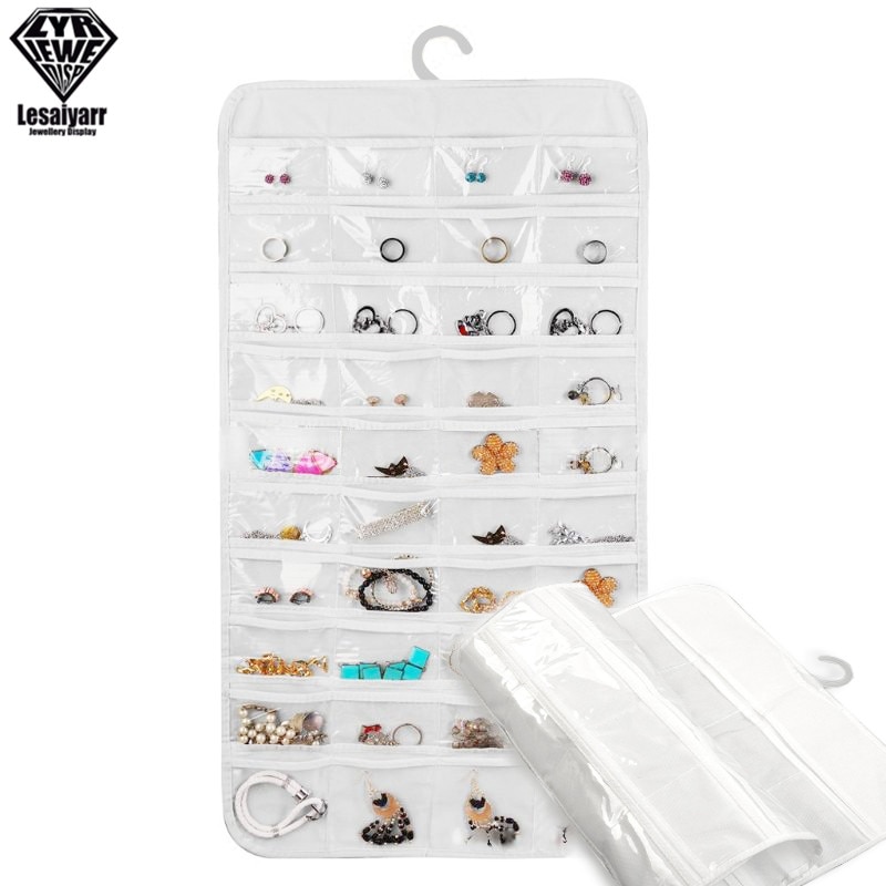 Sac de rangement de 72 poches pour bijoux suspendus en PVC, support de rangement pour boucles d'oreilles, affichage de poche Transparent