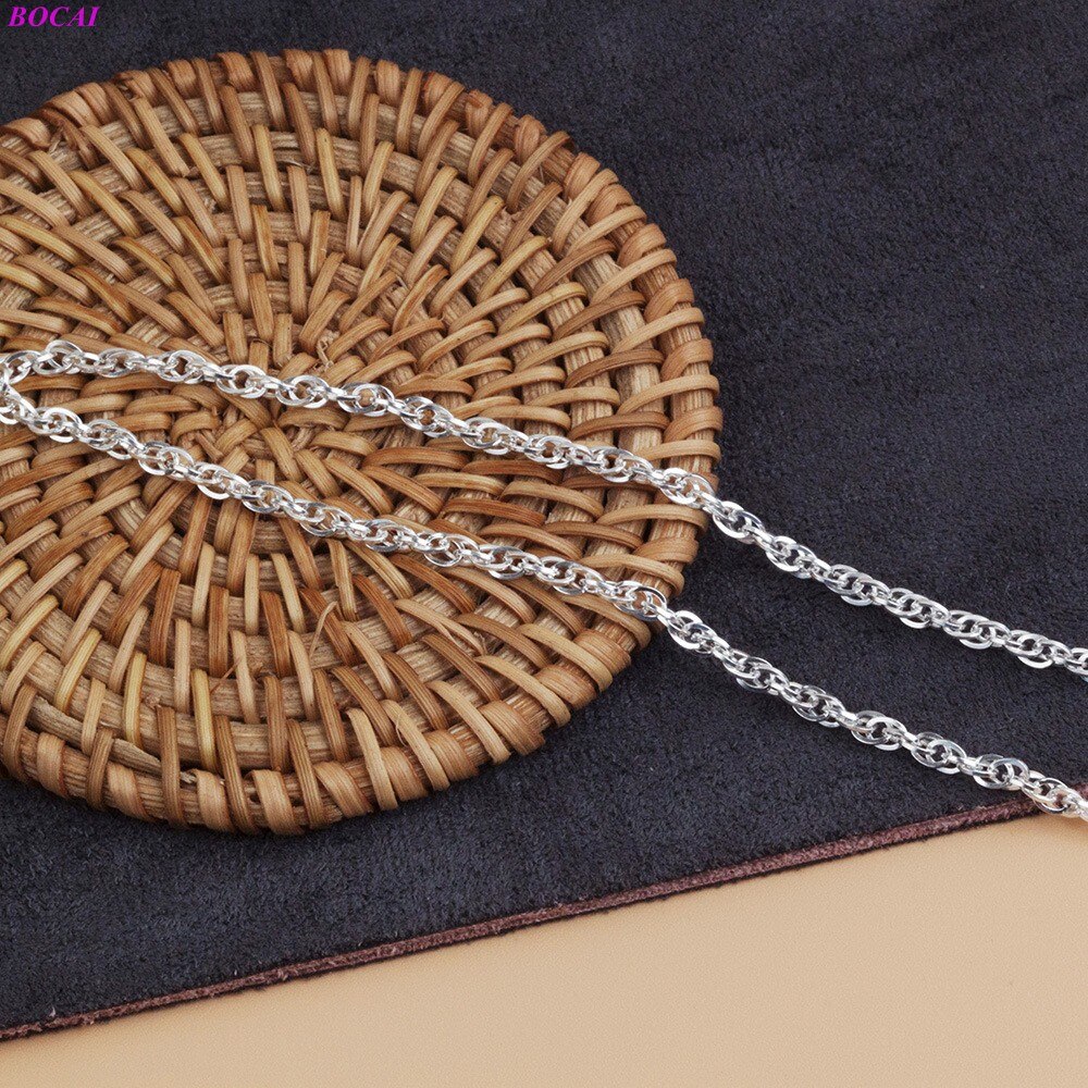 BOCAI Solide-collar de plata esterlina S999 para mujer, joyería sencilla de para mujer, cadena redonda de doble clavícula, artesanía de plata tailandesa para hombre