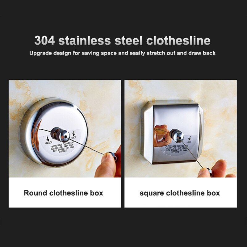 Wanduittrekbare waslijn, roestvrij staaldraad, onzichtbare waslijn voor binnen en buiten, hangende wasdroger, kledingrek