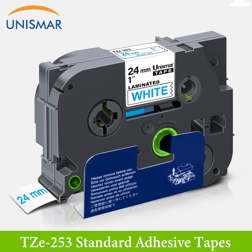 Unismar 24mm TZ-153 Labeling Tapes TZe-153 Blue on Clear TZ TZe 153 Tape 24mm Laminated Ribbon For Brother P touch Label Maker: Blue on White