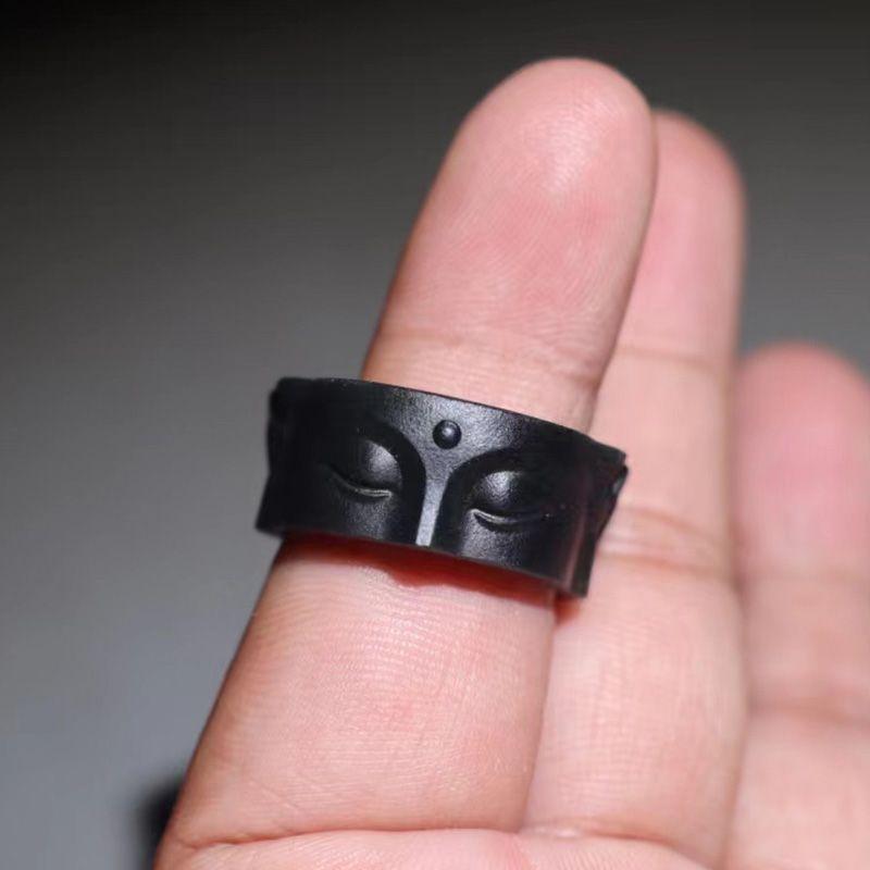 Anillo de media cara de Buda Speak No Evil, accesorios budistas, anillo abierto ajustable gótico hecho a mano, joyería de Unisex, de bendición: Verde