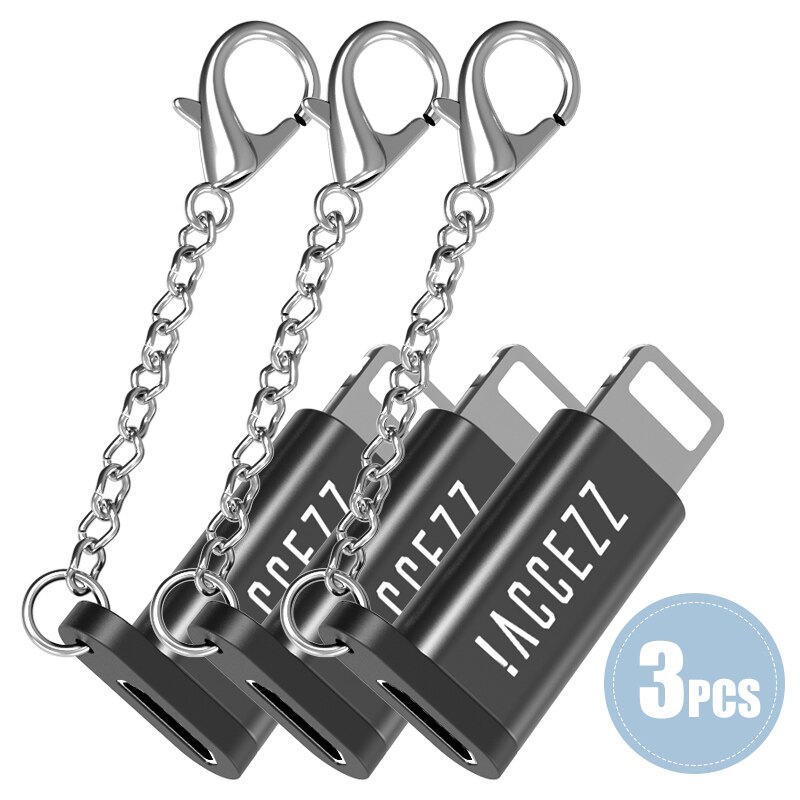 !ACCEZZ Lighting OTG For Apple to Micro USB Adapter For iPhone 11 Pro Max X XS 7 Data Sync Charger Microusb Male 8Pin Connector: 3PC Black