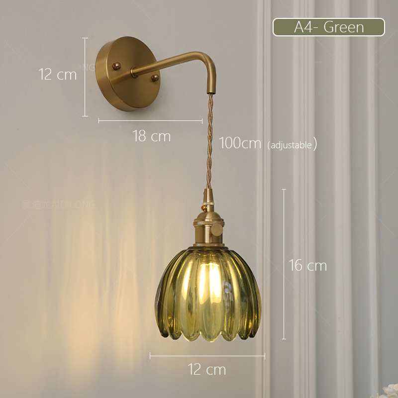 Japansk retro blomstervegglampe i glass moderne enkel nattbordslampe til soverom/studie ledet-speillampe nordisk vegglampe: Rød