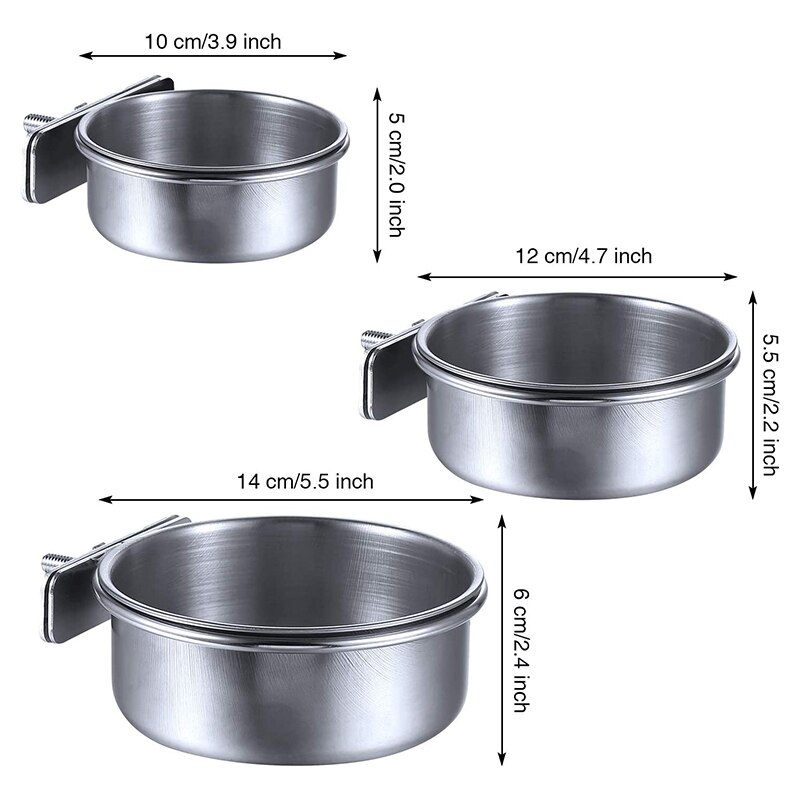 3 Stuks Van Vogel Feeder Cup Roestvrij Staal Papegaai Feeder Cup Dier Kooi Water Voedsel Bowl (S + M + L)