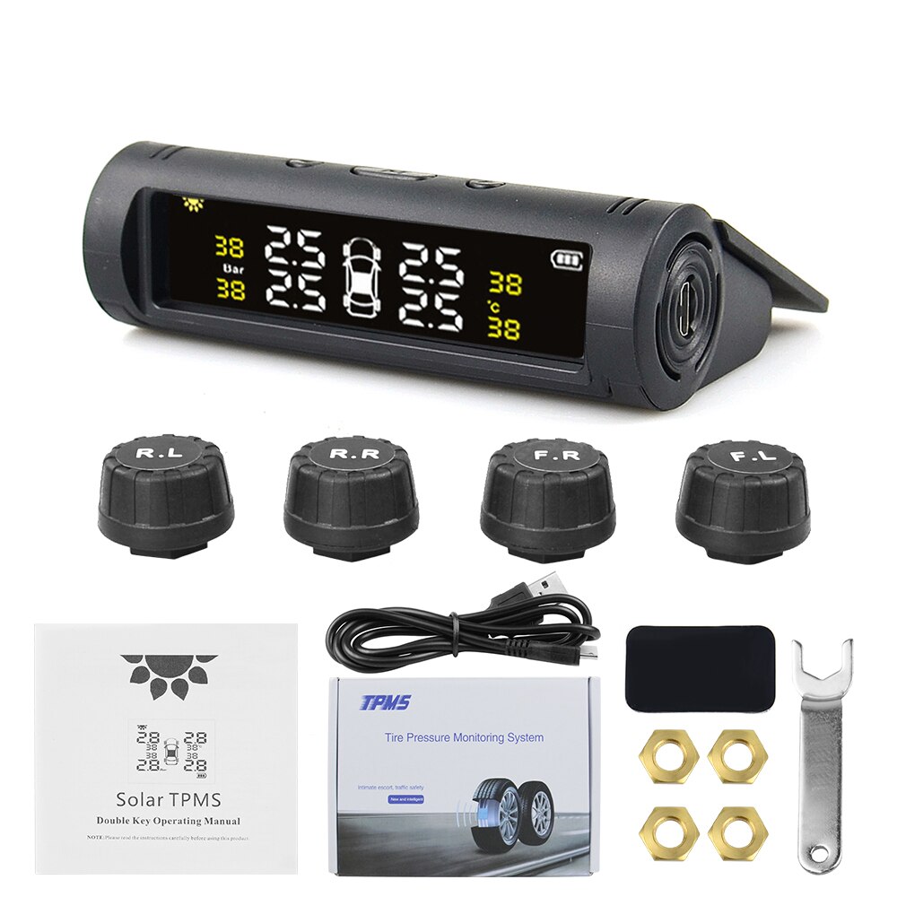 TPMS Car Tire Pressure Monitor System Automatic Brightness Control Solar Power Adjustable LCD screen Wireless 4 tire