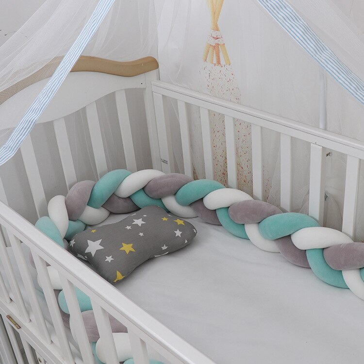 3m længde nordisk knude barneseng sengetøj sæt krybbe beskytter vugge kit sæt baby værelse dekoration: 5