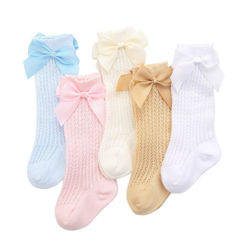 Baby Socks Bowknot Ruffle Summer Mesh Baby Girl Long Socks Princess Kids Breathable Knee High Socks