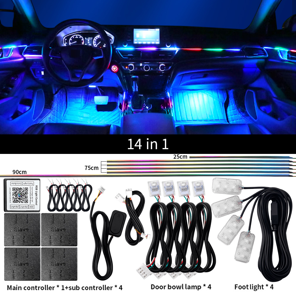 18 in 1 LED Symfonie Omgevingsverlichting Auto-interieur Full Color Streamer RGB 64 Kleuren Neon Acryl Strip Decoratie Sfeerlamp: Blauw