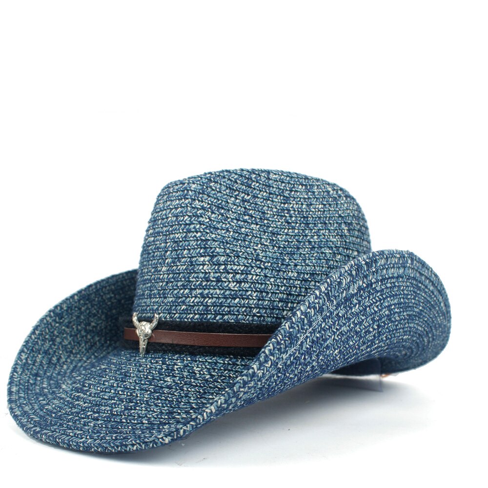 Hule vestlige cowboy hat kvinder mænd sommer halm sombrero hombre strand cowgirl jazz sol hat størrelse 57-59cm