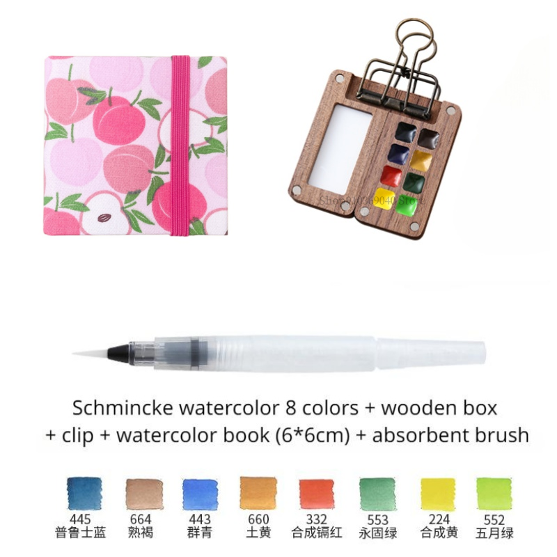 Portable Travel Watercolor Set Schmincke Watercolor 8 Colors Mini Walnut Paint Box Sketchbook Student Outing Art Supplies: green