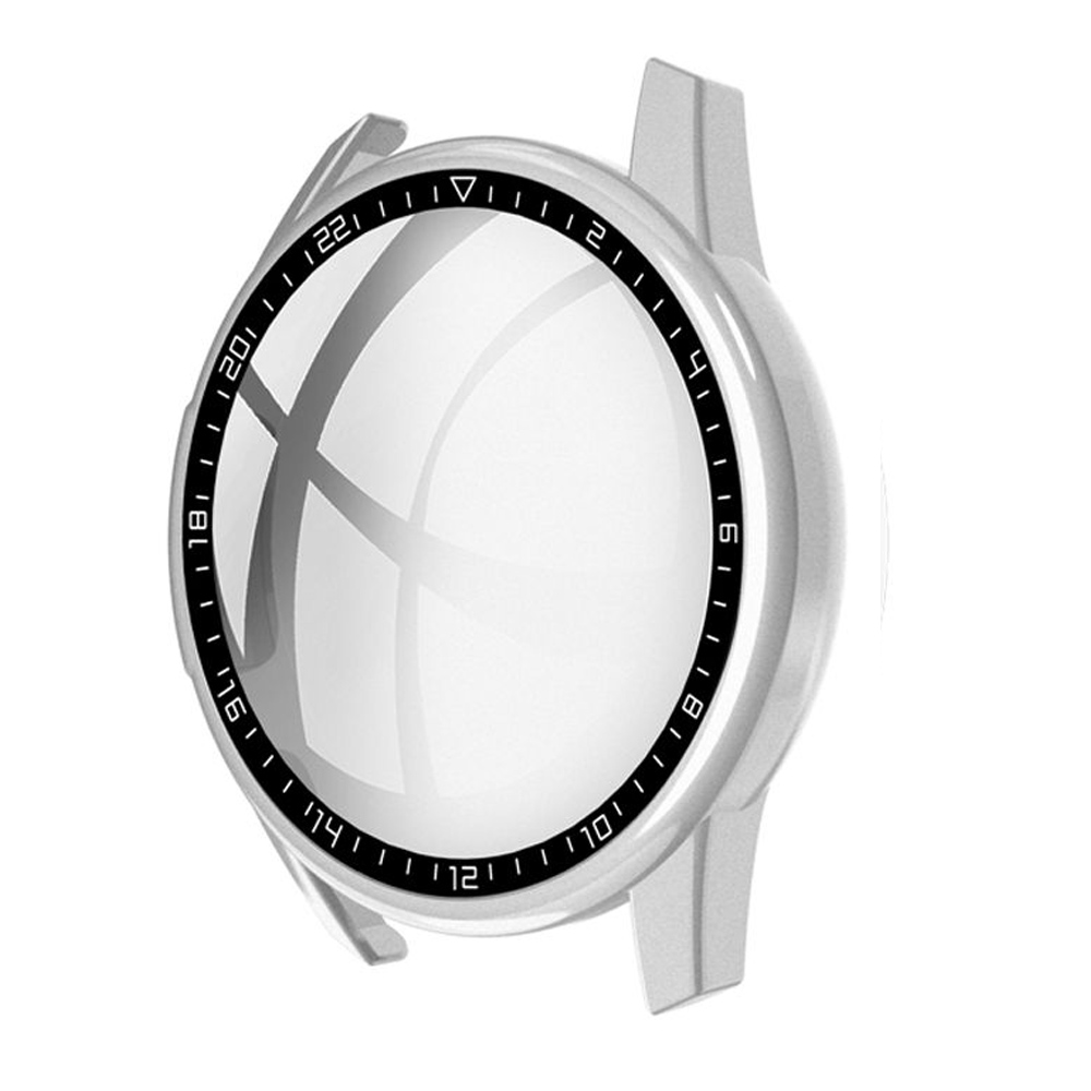 Herdet glass deksel for huawei watch  gt 2 46mm stk urskive skala beskyttende etui skjermbeskytter klokke skall smartklokke tilbehør: A-sølv