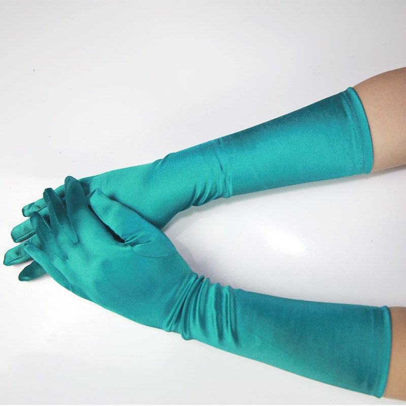 Teal Long Satin Finger Gloves Bridal Dance Green Gloves For Special Occasion Evening Party gelinlik eldiveni