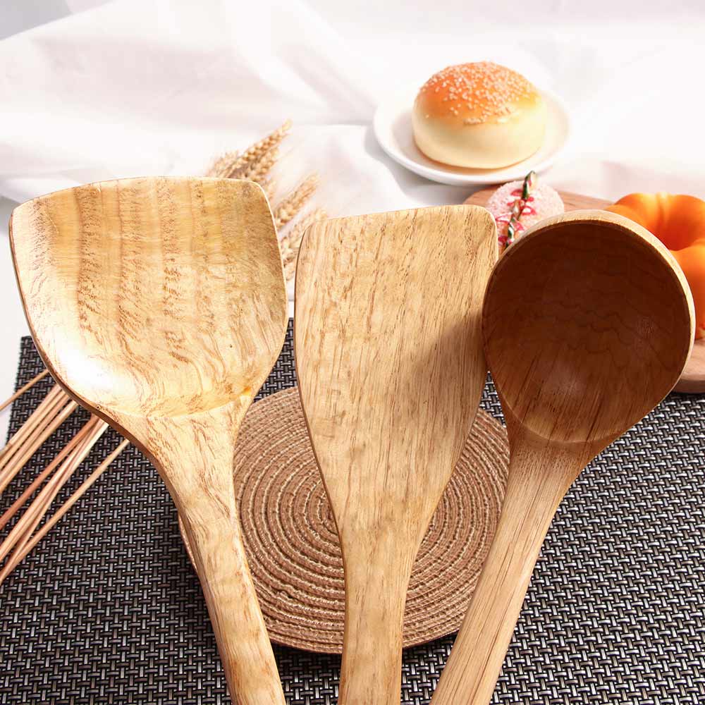 De Madera de cocina de arroz espátula de utensilios de cocina no, palo, mano Wok pala