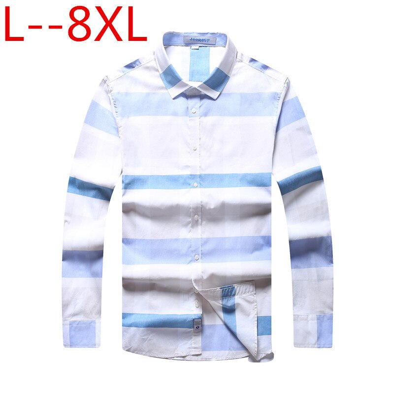 Plus size 10xl 8xl 6xl 5xl mandlig stribet skjortelomme herre langærmet skjorte spring loose fit skjorte afslappet skjorte herretøj: 2 / Xxxl