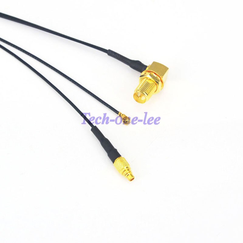 2 peças/lote RP-SMA RP SMA fêmea de Tipo Y Dupla MMCX Macho 1.13 Conector do Adaptador de Cabo + 1.13 IPX ipx Pigtail cabo