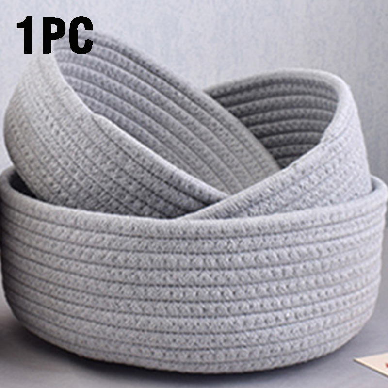 Panier de rangement tissé en fil de coton, boîte de rangement de bijoux de bureau, petit panier télécommandé, conteneur de finition de cosmétiques: M / green