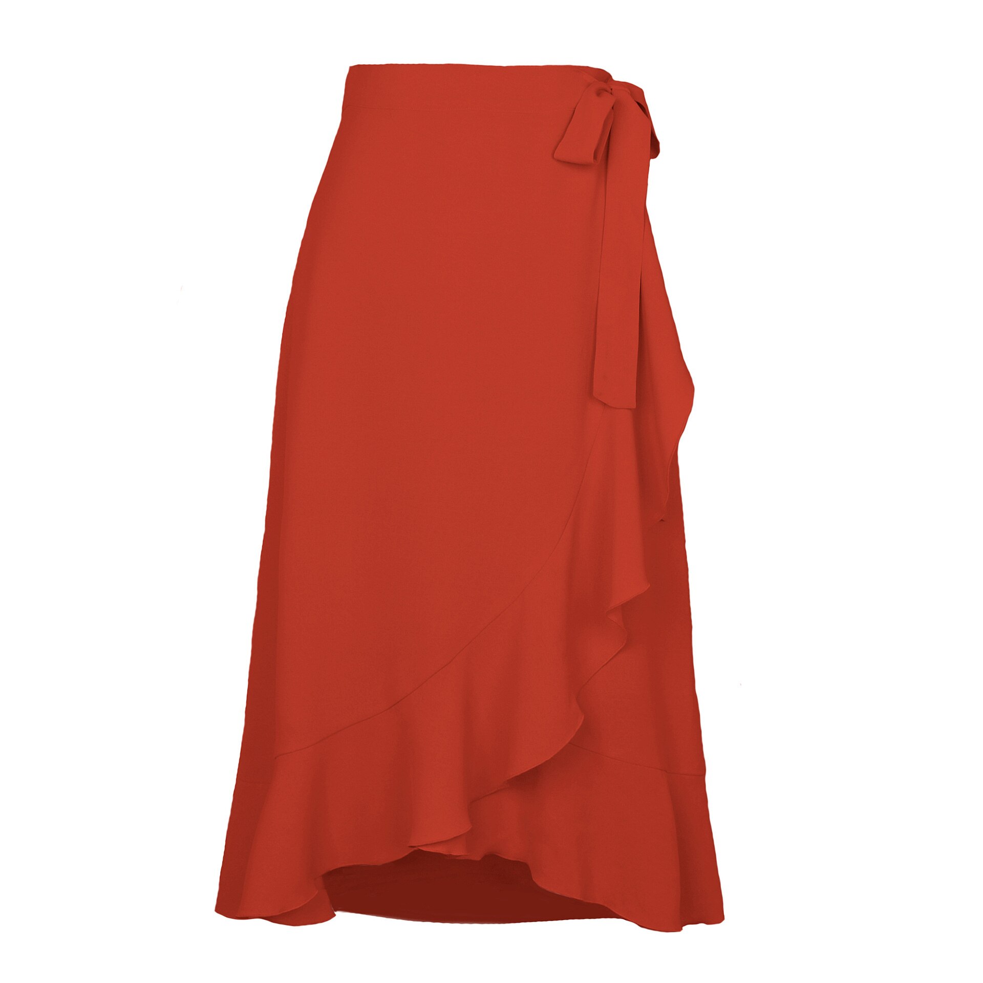 Long Skirts For Womens Summer Lace Up Ruffles Solid Color High Waist Bodycon Skirt Female Casual Chiffon Skirt: S / Brick red