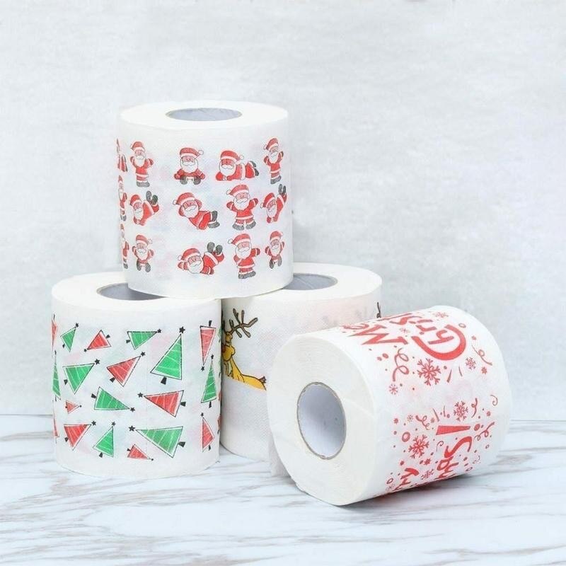 1 rouleau de papier toilette de noël rouleau papier impression père noël bain fournitures de noël décor de noël tissu Navidad noël papier toilette