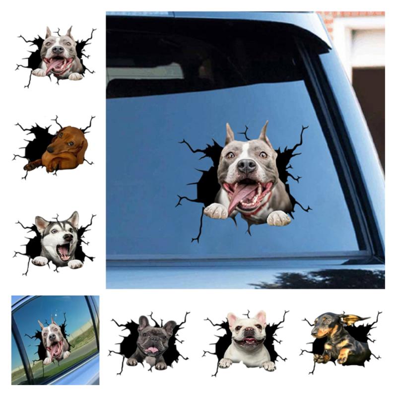 Hond Crack Auto Sticker Thuis Auto Muur Ramen Decoratie Sticker Teckel Bulldog Crack Wc Sticker Koelkast Sticker