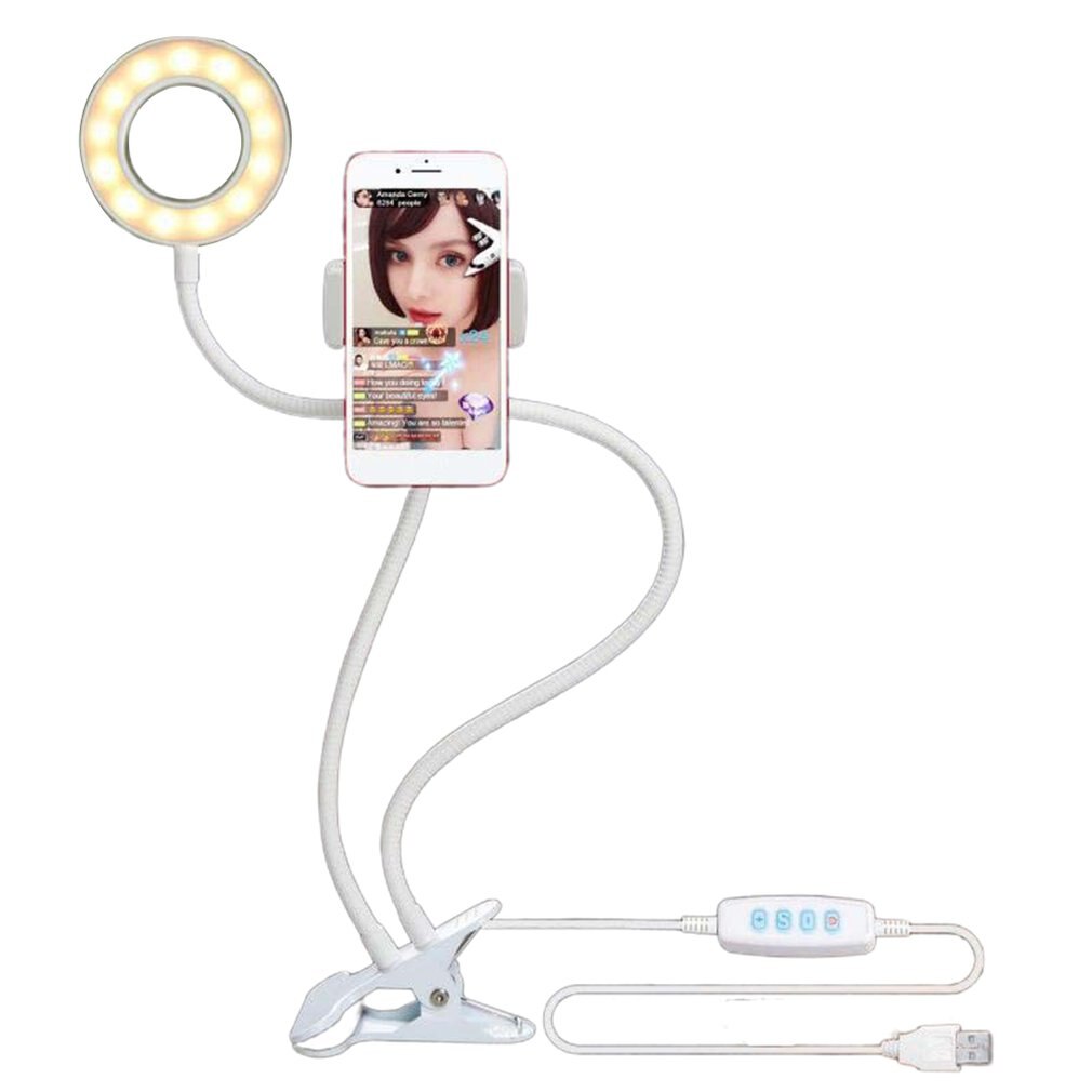 12w Bras Long Selfie Support Universel 24 Led Flash Annulaire Lumière de Remplissage roulette USB Caméra Téléphone Portable lampe de Support direct 5V: WHITE