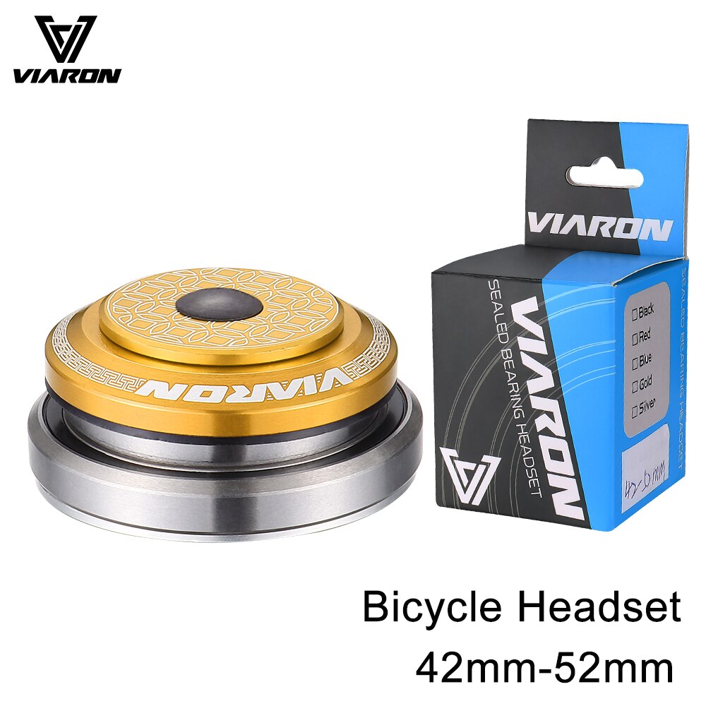 VIARON Fahrrad Headset 42mm 52mm CNC 1 1/8 &quot;-1 1/2&quot; MTB Lagerbier Gerade Verjüngt Rohr gabel Spalte Lenk Integrierte System: golden 42mm-52mm