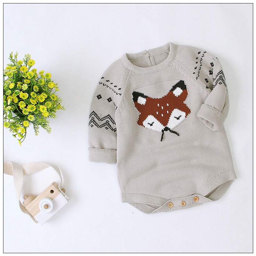 Herfst Winter Baby Truien Cartoon Fox Lange Mouwen 100% Katoen Pasgeboren Jongen Meisjes Bodysuit Overalls 0-18M Baby baby Trui