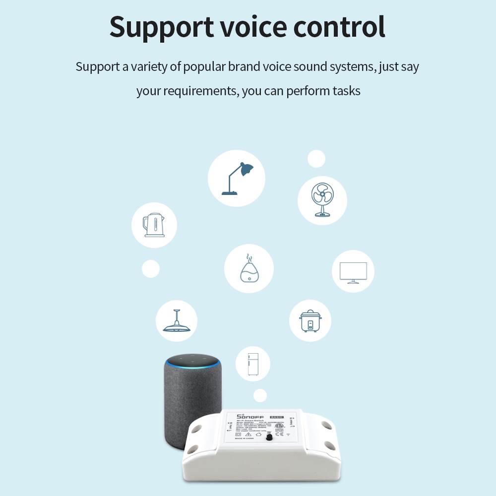 SONOFF Basic R2 10A WiFi Smart Switch – DIY Home Automation Module, Works With Alexa & Google Home