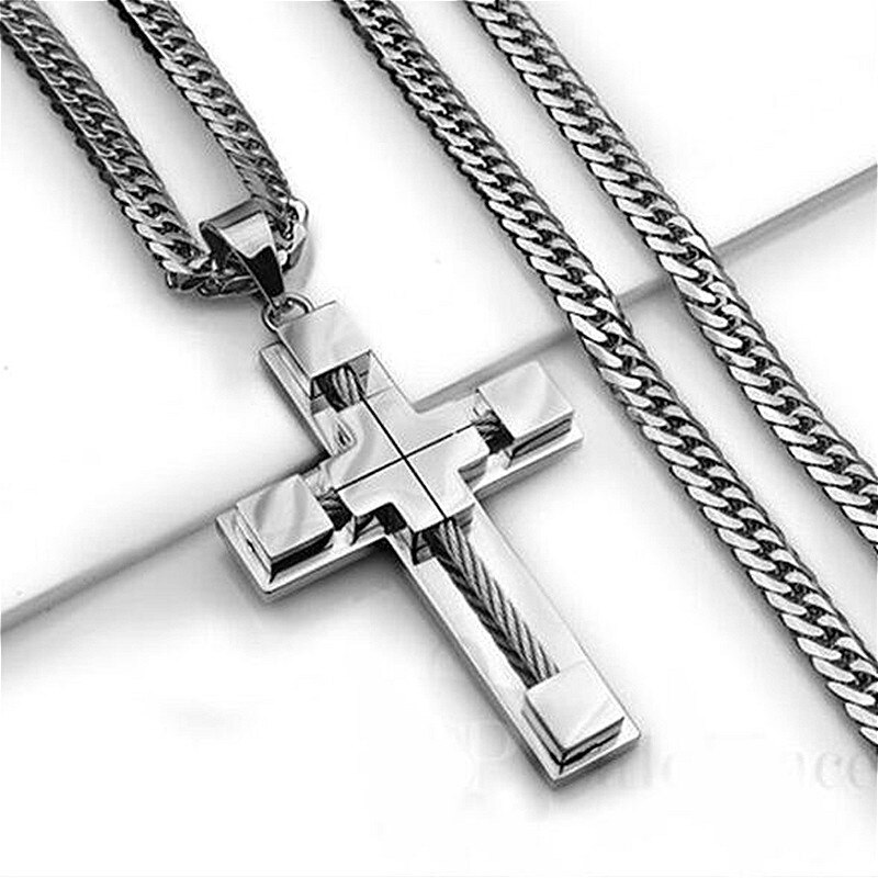 Punk Mannelijke Cross Jezus Hanger Rvs Cable Jezus Touw Kruis Hanger Ketting Sieraden Voor Mannen