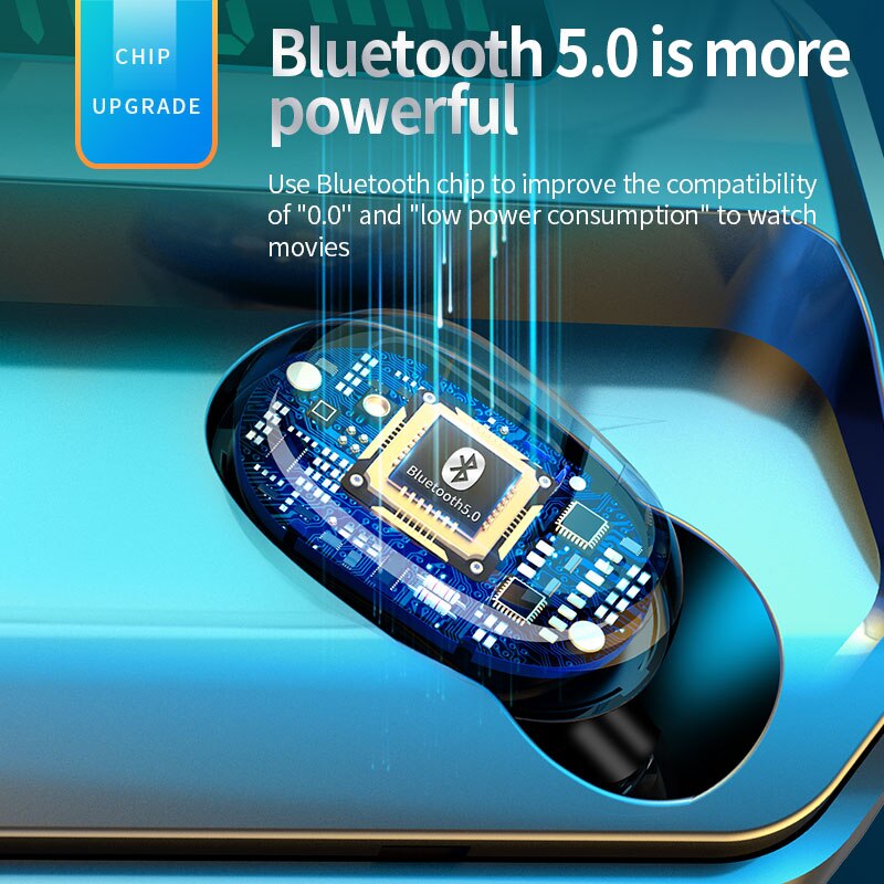 Bluetooth 5.0 ta på-kontroll trådløst musikkhodesett øreplugg med ledet-skjerm ladeboks egnet vanntett hifi stereo 2200 mah
