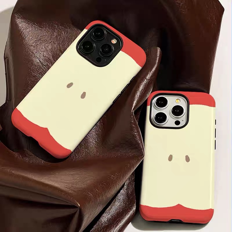 Ins Eenvoudige Apple Core Cartoon Case voor IPHONE 16E 15 14 Pro Max 13 12 Mini 11 Pro XR Acryl TPU Twee in Een Magnetische Telefoon Gevallen