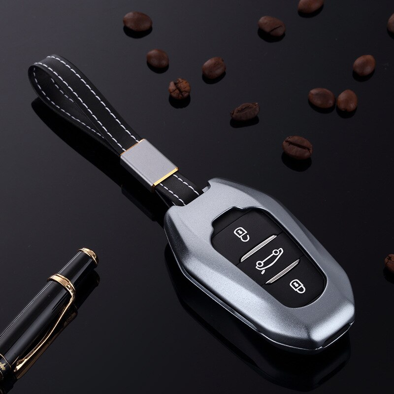 Aluminum Alloy Car Key Case Keyless Entry Remote Shell Cover Holder Keychain for Peugeot 408 308 3008 301 508 4008 5008: Gray