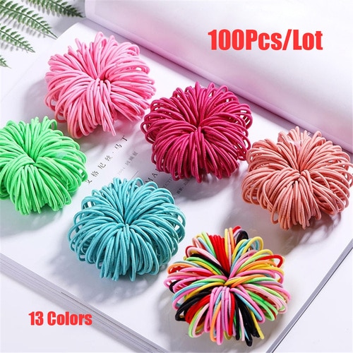 100 stks/partij Meisjes Snoep Kleuren Nylon 3CM Elastiekjes Kinderen Veilig Elastische Haarbanden Paardenstaart Houder Kids Haar Accessoires