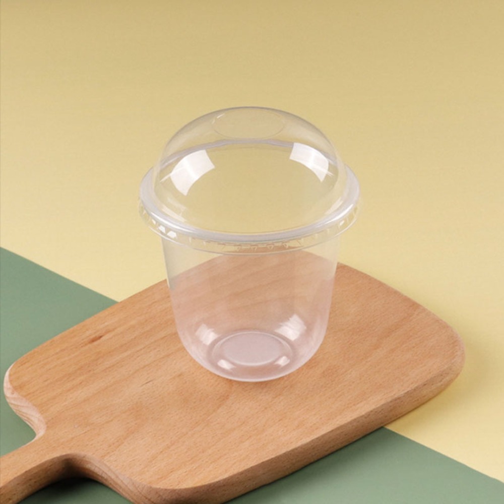 50pcs 250/360/500ML Disposable Cake Cup Transparent U Shaped Ice Cream Cup with Dome Lid Plastic Dessert Cup Business: Red