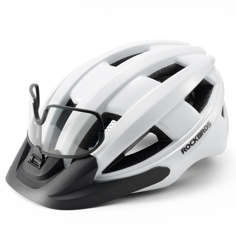 ROCKBROS casco de ciclismo con luz trasera casco de bicicleta con carga tipo C gafas UV400 protección solar fotocromática casco de bicicleta ajustable: Castaño