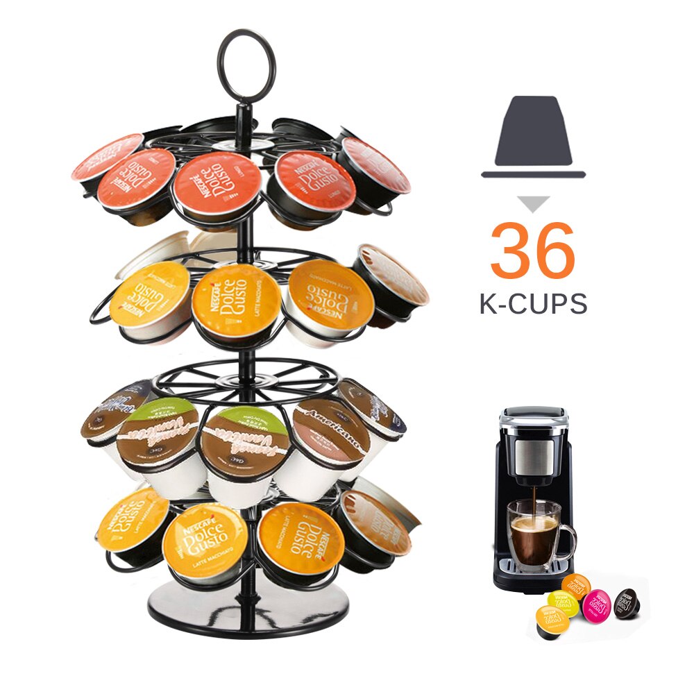 Käytännöllinen kahvikapseliteline teline pyörivälle kapselitorniteline nespresso/dolce gusto/k-cup kahvikapseleille: 36 k- kuppia